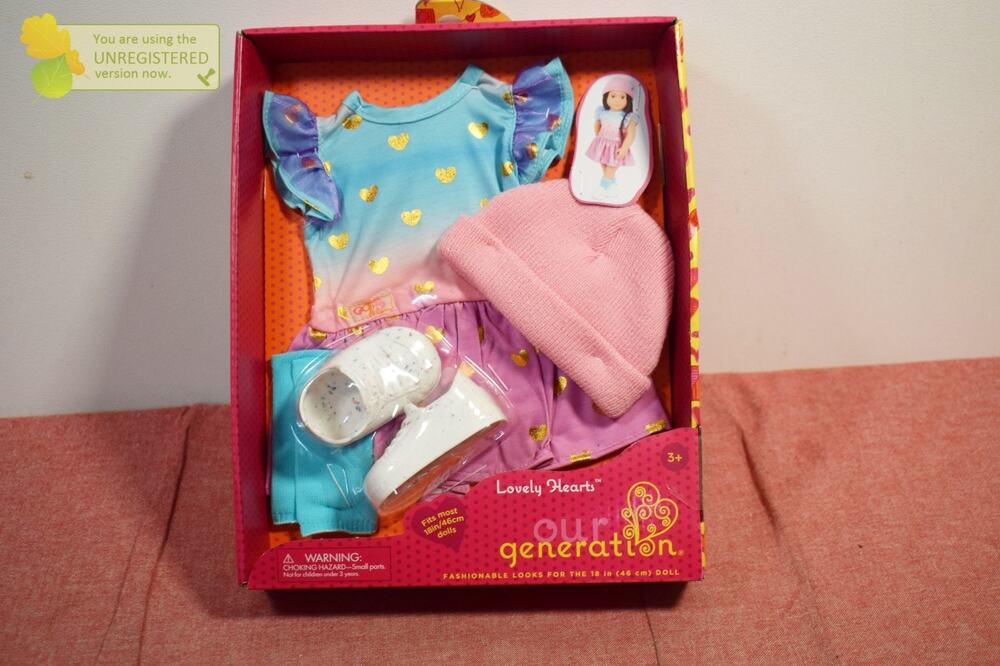 Our Generation Lovely Hearts Pink Hat & Gradient Dress Outfit for 18" Dolls #